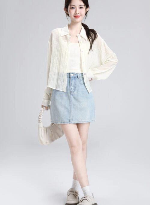 Beige Polo Collar Lightweight Sun Protection Shirt Jacket