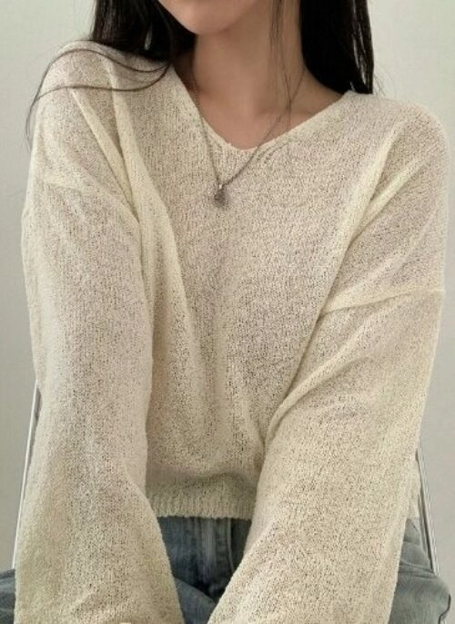Beige See-Through Loose Sweater | Bangchan – Stray Kids