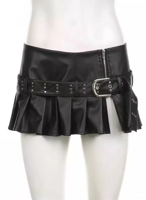 Black Faux Leather Pleated Micro Skirt | Daniela - KATSEYE