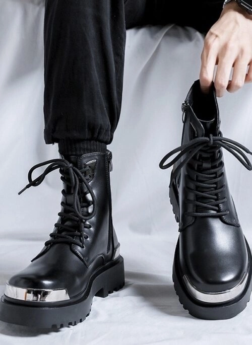 Black Metal Details Faux Leather Boots | Rose – BlackPink