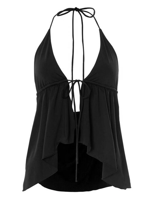 Black Open Halter Top | Lara - KATSEYE