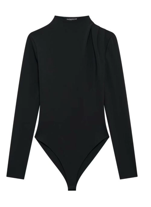 Black Pleated Shoulders Bodysuit | Somi