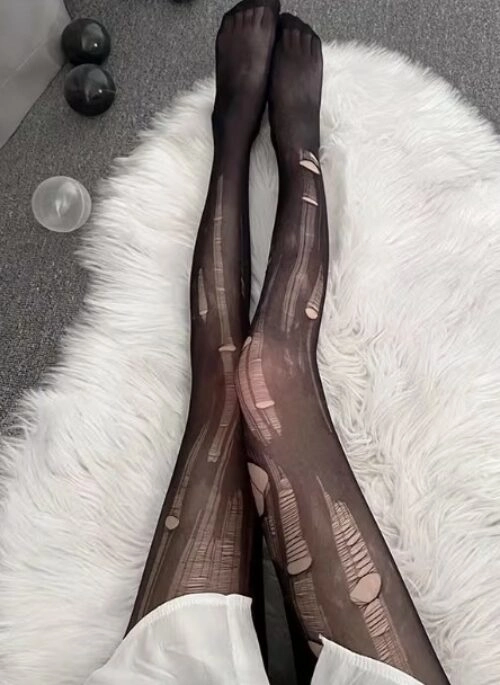 Black Ripped  Mesh Stockings | Lara - KATSEYE