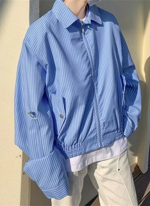 Blue Striped Zip-Up Jacket | Felix - Stray Kids