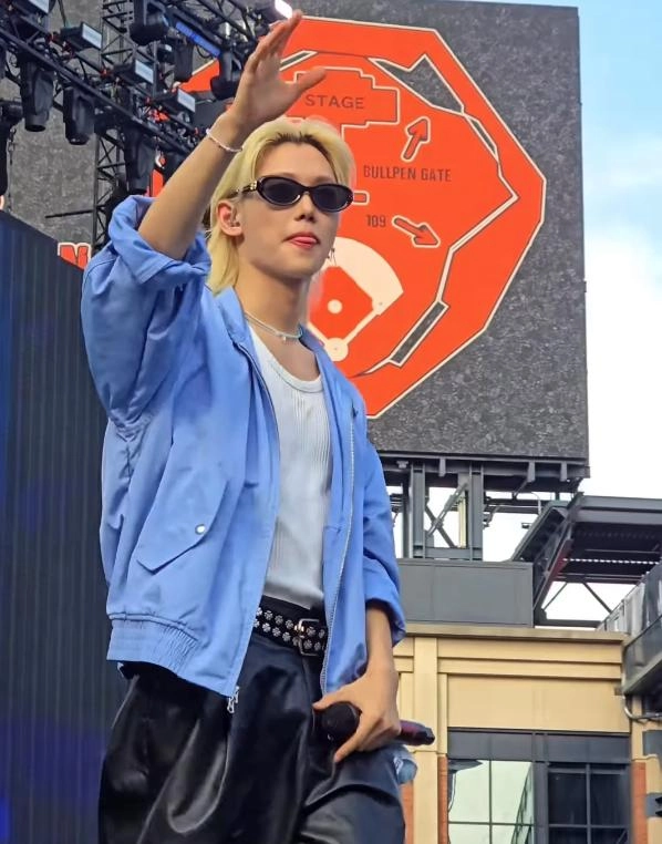 Blue Striped Zip-Up Jacket | Felix - Stray Kids - Fashion Chingu