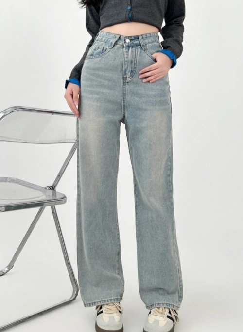 Colorblock Embroidered Wide Leg Denim Pants