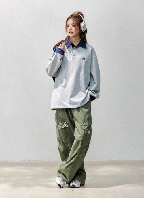 Colorblock Polo Collar Sweatshirt Fashion Collection