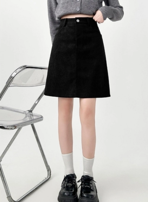 Corduroy High Waist A Line Midi Skirt