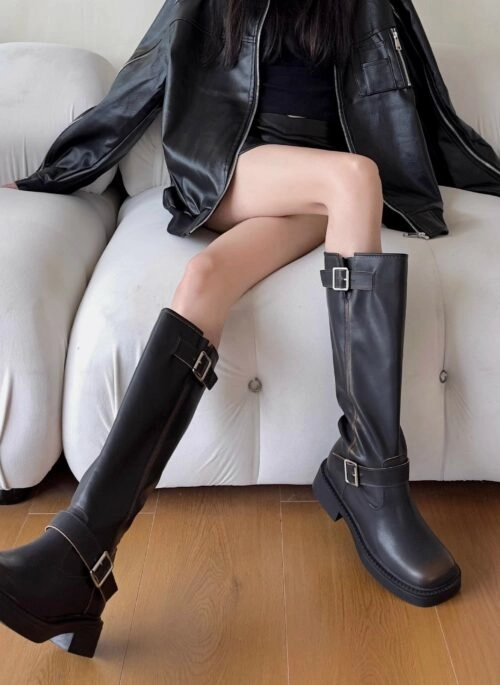 Dark Brown Double Buckle Knee-High Boots | Chiquita – BabyMonster