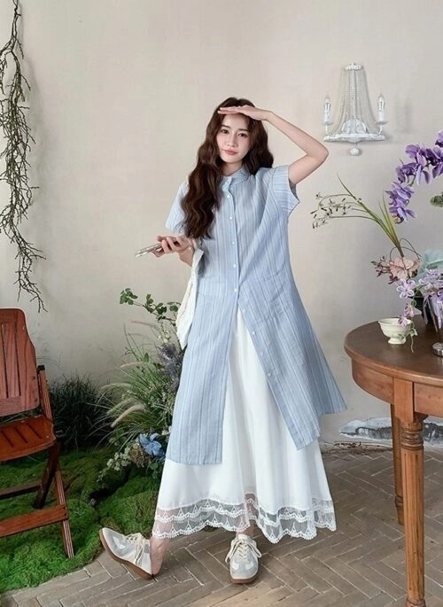 Elegant Summer Short Sleeve Blouse And Skirt Set