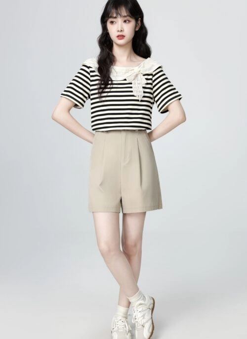 French Striped Short Sleeve Loose Fit T Shirt
