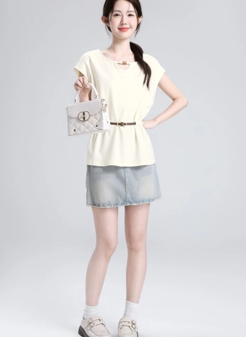 French Style Yellow Ruffle Sleeve Slim Fit T Shirt