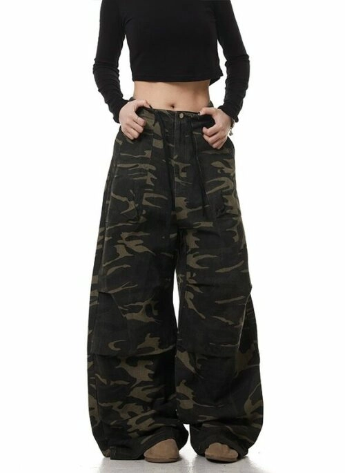 Green Camouflage Drawstring Pants | Karina - Aespa