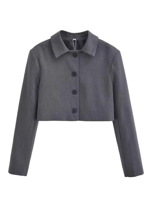 Grey Collared Button-Up Jacket | Sophia - KATSEYE