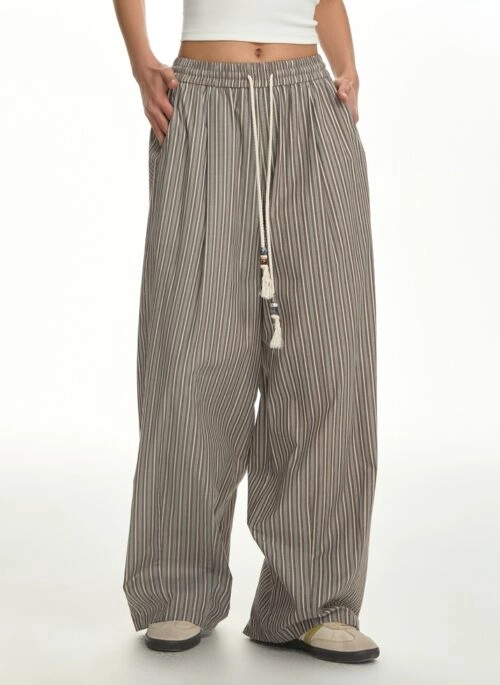 Grey Pinstripe Pleated Wide-Leg Pants | Karina – Aespa