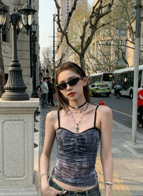 Grey Ruched Camisole Top | Karina – Aespa