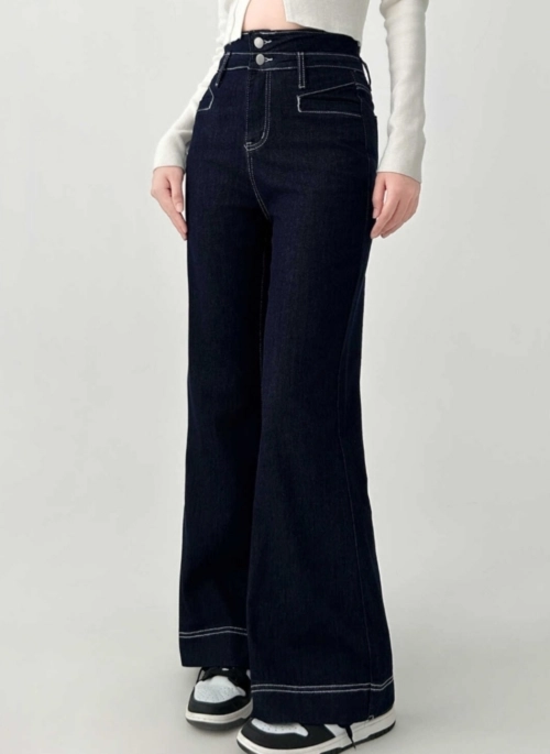 High Waist Flared Denim Pants Slim Fit
