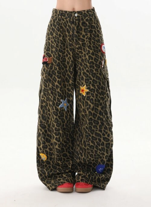 Leopard Star Terry Casual Wide Leg Pants