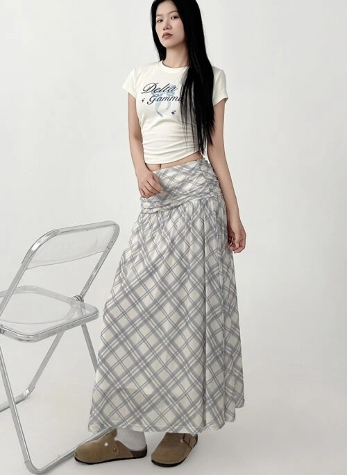 Plaid A Line Midi Skirt Casual Summer Style
