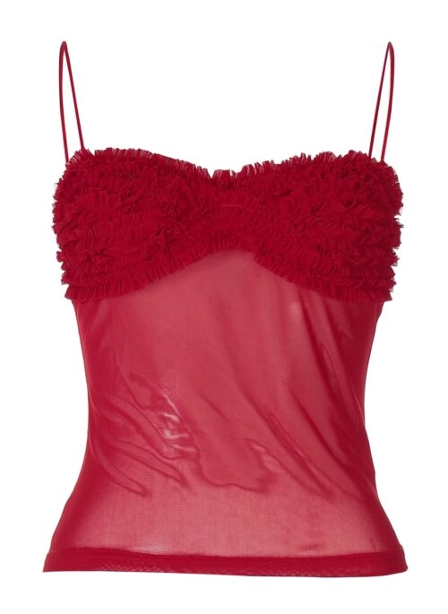 Red Mesh Floral Bust Sling Top | Daniela - KATSEYE