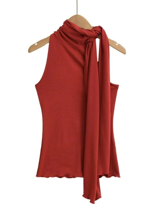 Red Tie-Neck Sleeveless Top | Winter - Aespa