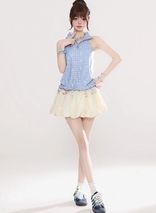 Black Striped Lace Accent Pleated Skirt | Yunjin - Le