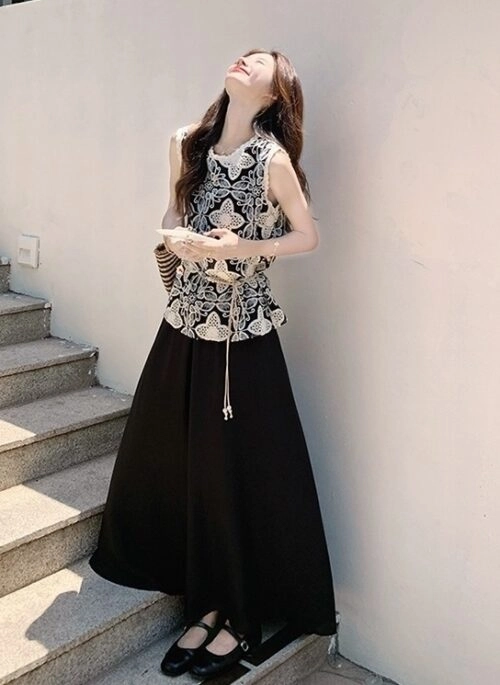 Vintage Style Vest And Skirt Set Summer Fashion