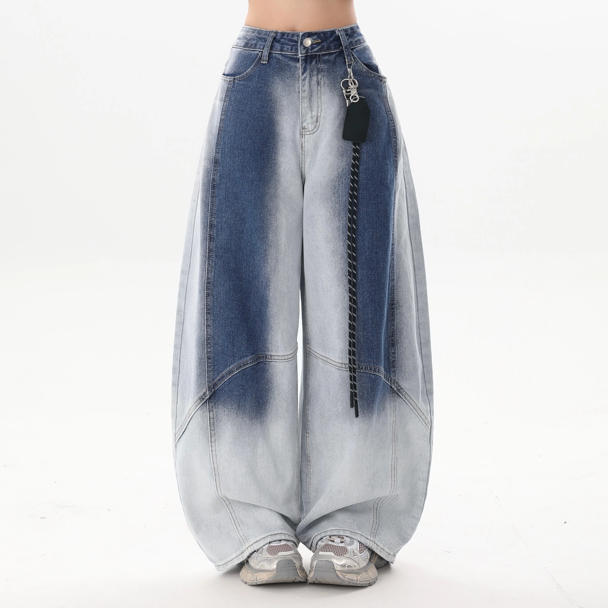 Vintage Washed Gradient Wide Leg Denim Pants - Fashion Chingu