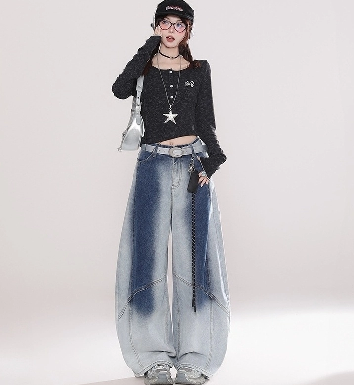 ★YOUTHBATH★Layer lace wide denim pants_leopard★正規品 Jun WideLeg Denim/Brocade Patch Pants