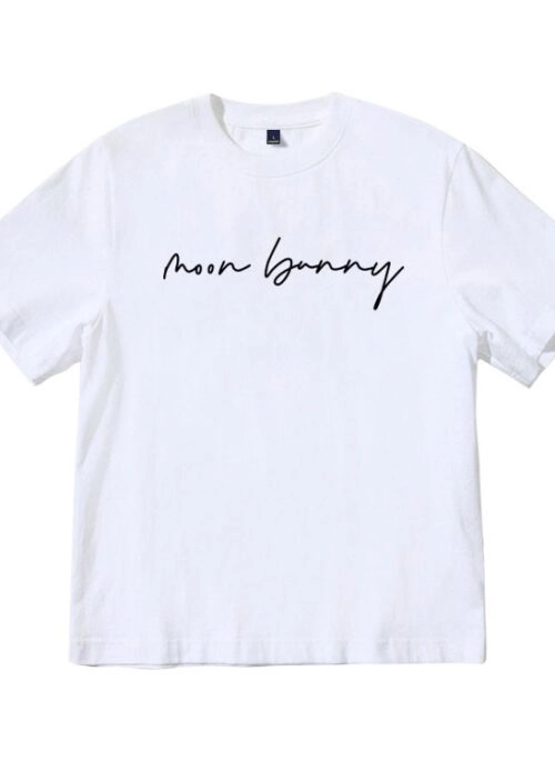 White Moon Bunny Calligraphy T-Shirt | Felix - Stray Kids