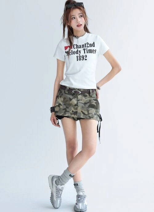 Alphabet Print Slim Fit Short Sleeve Summer Top