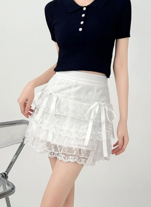 Ballet Lace White Ruffle A Line Mini Skirt