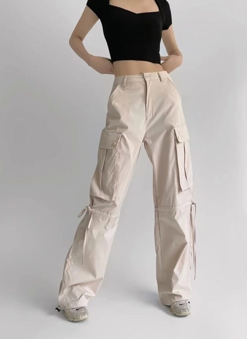 Beige Drawstring Lace Cargo Pants | Yujin – IVE