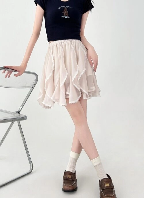 Beige Irregular Hem A Line Skirt Summer