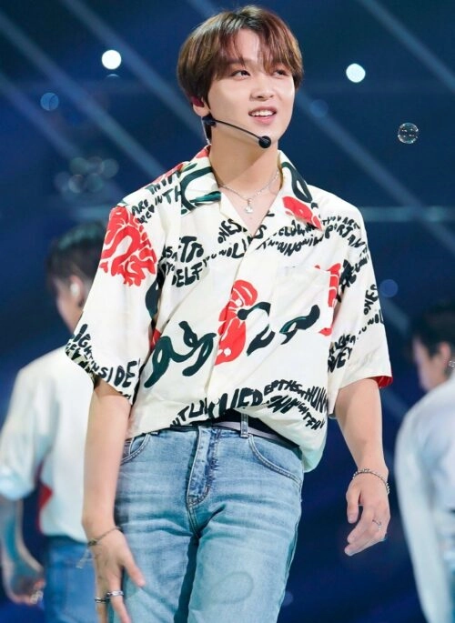 Beige Statement Print Floral Shirt | Haechan – NCT