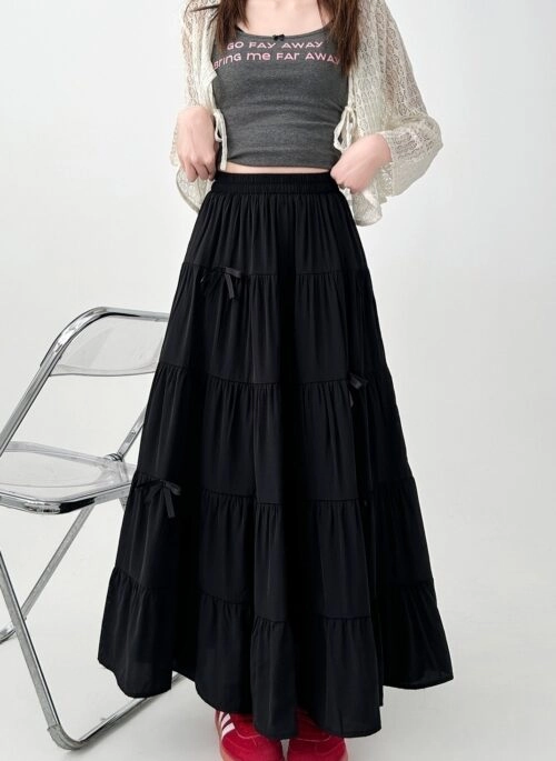 Black Bow Flowy Cake Skirt