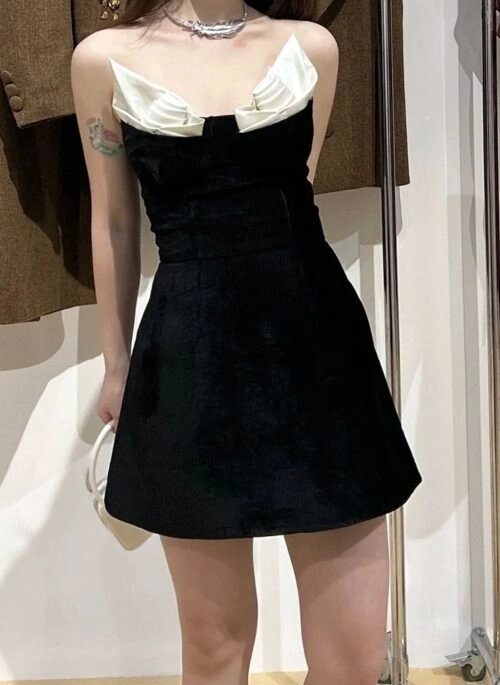 Black Corduroy Origami Mini Dress | Liz – IVE