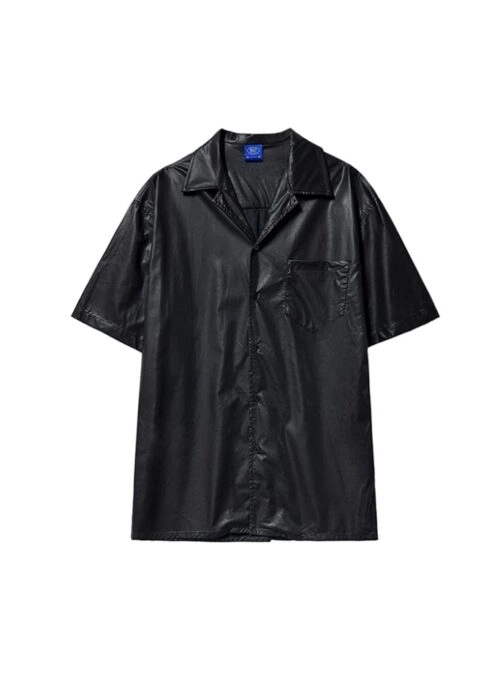 Black Faux Leather Short Sleeves Shirt | Mark – NCT