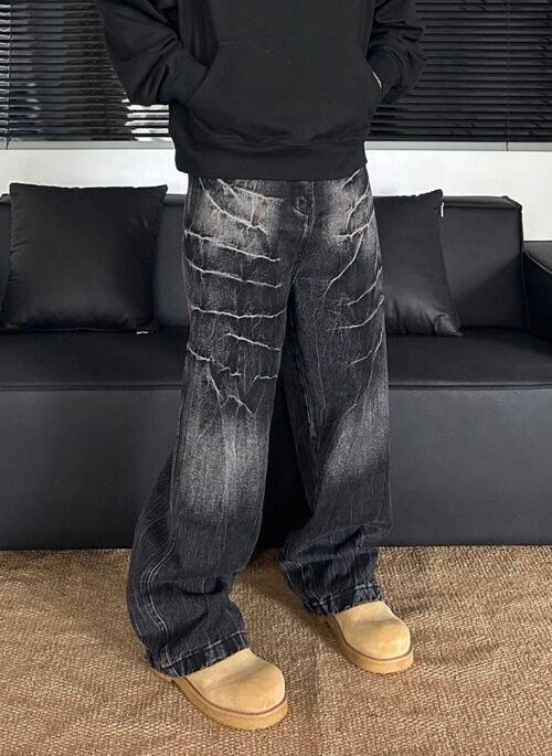 Black Faux Ripped Graphic Jeans | Shownu - MONSTA X