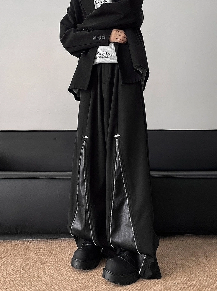 Black Front-Zip Wide Leg Pants | Seungmin - Stray Kids - Fashion