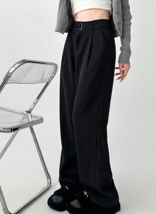 Black High Waist Asymmetric Wide Leg Trousers