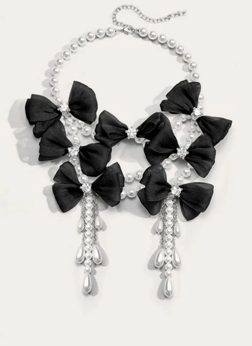 Black Multi-Bow Pearl Necklace | Lisa – BlackPink