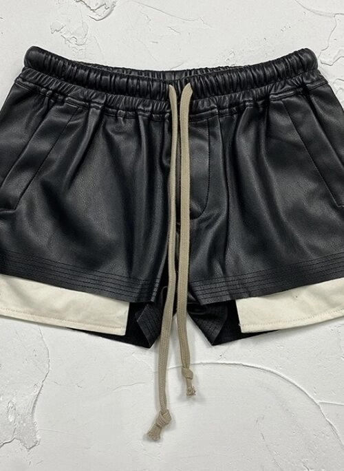 Black Overlay Faux Leather Drawstring Shorts | Rose – BlackPink