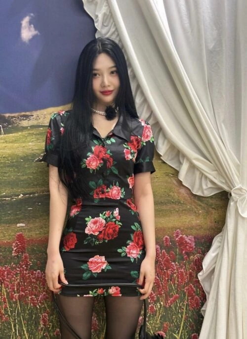Black Satin Rose Print Mini Skirt | Joy - Red Velvet