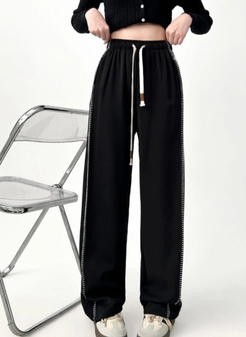 Black Striped High Waist Relaxed Fit Trousers
