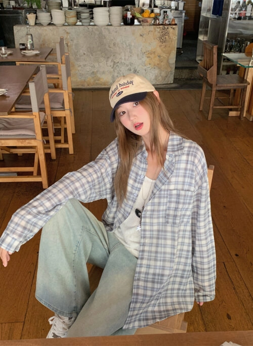 Blue Checkered Casual Flannel Shirt | Jisoo - BlackPink