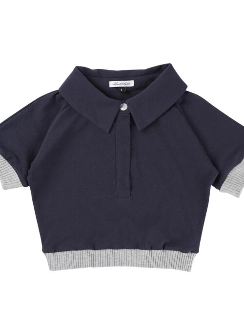 Blue Contrast Trim Cropped Polo Shirt | Rose - BlackPink