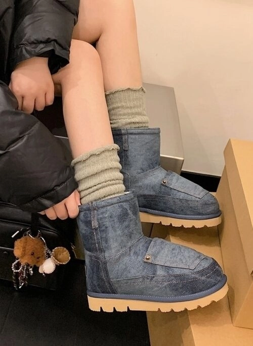 Blue Denim Style Winter Boots | Giselle - Aespa