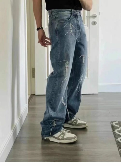 Blue Distressed Hand-Stitched Jeans | Taehyun – TXT