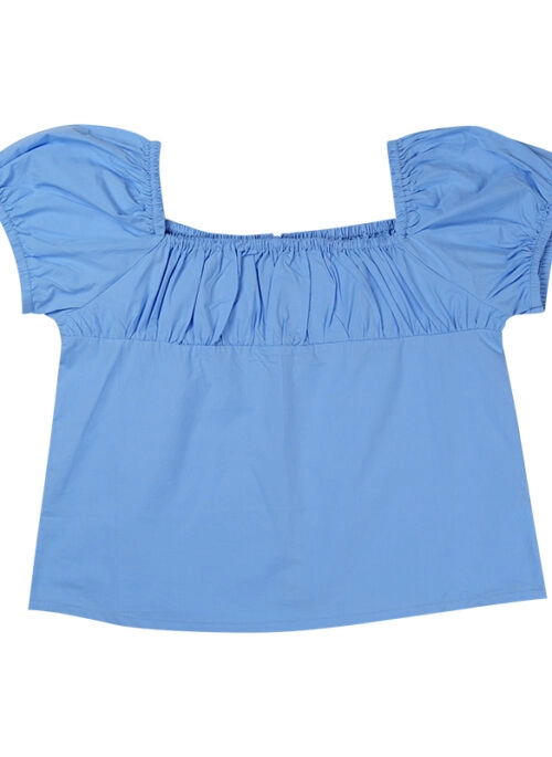 Blue Off Shoulder Gathered Crop Top | Minji – NewJeans